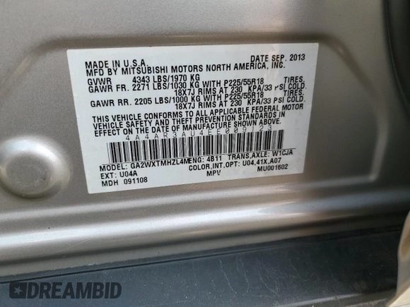 2014 Mitsubishi Outlander Sport ES with VIN 4A4AR3AU4EE009123, listed as a Copart auction lot 47450625 with 133,965 mi miles and Salvage Title. Bid and sale history available at carsss.com. Image 13.