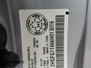 2006 Honda Civic Cpe LX with VIN 2HGFG11666H013016, listed as a Copart auction lot 47535795 with 288,657 mi miles and Clean Title. Bid and sale history available at carsss.com. Image 12.