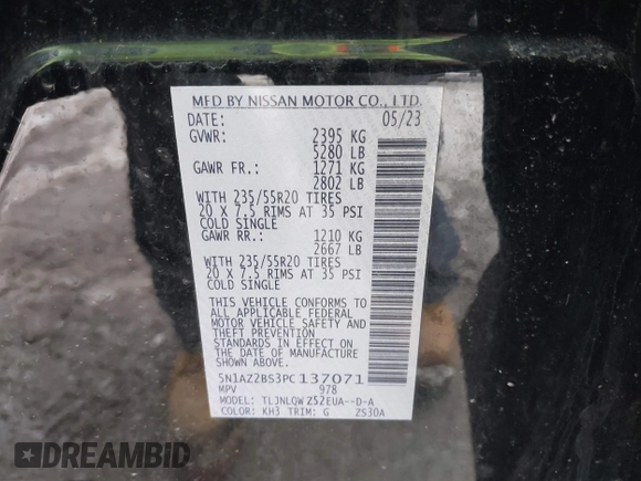 2023 Nissan Murano SV z VIN 5N1AZ2BS3PC137071, wystawiony jako IAAI lot #41479382 z przebiegiem 16 457 mil mil oraz . Historia ofert i sprzedaży dostępna na DreamBid. Obrazek 9.