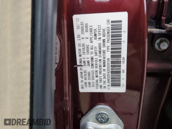 2012 Acura TSX z VIN JH4CU2F43CC020106, wystawiony jako Copart lot #53892105 z przebiegiem 75 164 mil mil oraz Szkoda całkowita • Salvage title. Historia ofert i sprzedaży dostępna na DreamBid. Obrazek 13.
