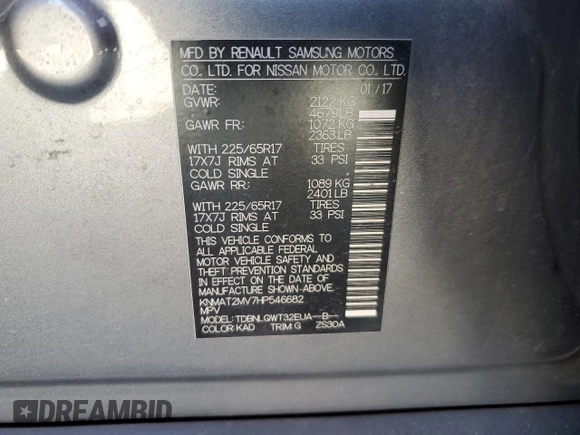 2017 Nissan Rogue SV with VIN KNMAT2MV7HP546682, listed as a Copart auction lot 46776695 with 158,839 mi miles and Salvage Title. Bid and sale history available at carsss.com. Image 13.