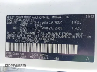 2023 Toyota Highlander L with VIN 5TDKDRAH5PS005966, listed as a IAAI auction lot 41976292 with 51,857 mi miles and . Bid and sale history available at DreamBid. Image 9.