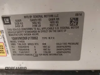 2015 GMC Acadia SLE with VIN 1GKKVNED6FJ178862, listed as a IAAI auction lot 41957575 with 151,377 mi miles and . Bid and sale history available at DreamBid. Image 9.