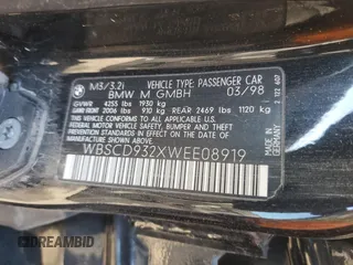 1998 BMW M3 z VIN WBSCD932XWEE08919, wystawiony jako Copart lot #84434704 z przebiegiem Nie podano mil oraz Szkody całkowita. Historia ofert i sprzedaży dostępna na DreamBid. Obrazek 12.