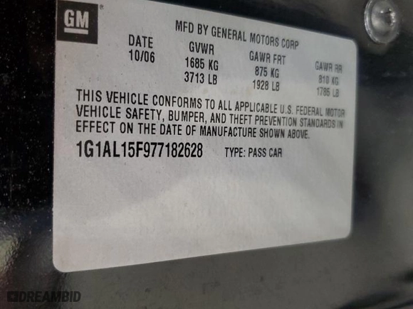 2007 Chevrolet Cobalt LT with VIN 1G1AL15F977182628, listed as a Copart auction lot 50380735 with 207,451 mi miles and Salvage Title. Bid and sale history available at carsss.com. Image 12.