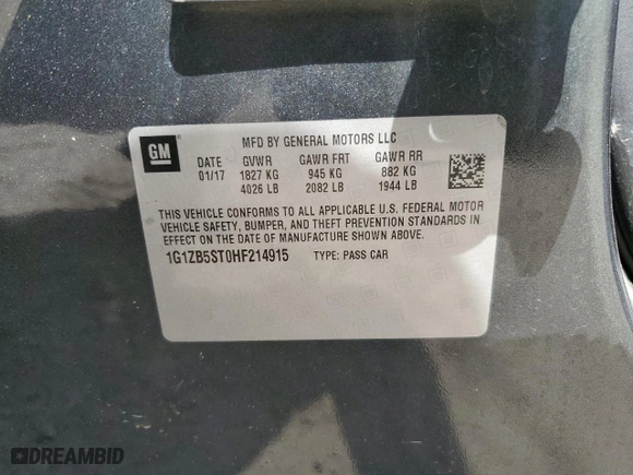 2017 Chevrolet Malibu LS with VIN 1G1ZB5ST0HF214915, listed as a Copart auction lot 44386715 with 64,590 mi miles and Salvage Title. Bid and sale history available at carsss.com. Image 15.