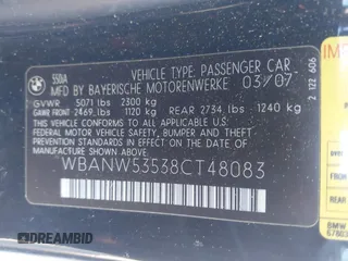 2008 BMW 5 Series 550i with VIN WBANW53538CT48083, listed as a IAAI auction lot 41531003 with 186,943 mi miles. Bid and sale history available at carsss.com. Image 9.