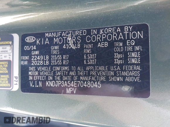 2014 Kia Soul + with VIN KNDJP3A54E7048045, listed as a IAAI auction lot 41676398 with 109,196 mi miles and . Bid and sale history available at DreamBid. Image 9.