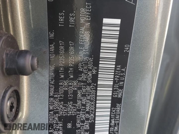 2018 Toyota Sienna LE Auto Access Seat with VIN 5TDKZ3DC6JS939172, listed as a Copart auction lot 47944615 with 130,984 mi miles and Clean Title. Bid and sale history available at carsss.com. Image 13.