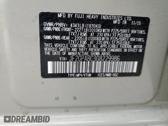 2016 Subaru Crosstrek Premium z VIN JF2GPABC3G8229986, wystawiony jako Copart lot #59594455 z przebiegiem 123 749 mil mil oraz Szkoda całkowita • Salvage title. Historia ofert i sprzedaży dostępna na DreamBid. Obrazek 14.