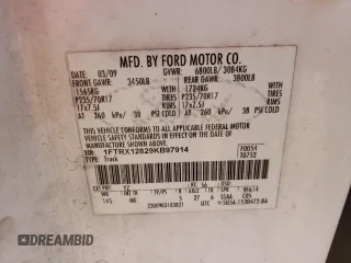 2009 Ford F-150 STX with VIN 1FTRX12829KB97914, listed as a Copart auction lot 56244425 with 264,622 mi miles and Salvage title. Bid and sale history available at DreamBid. Image 12.