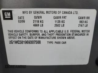 2006 Chevrolet Impala LT 3.9L with VIN 2G1WC581969307508, listed as a Copart auction lot 52126735 with 107,132 mi miles and Salvage Title. Bid and sale history available at DreamBid. Image 15.