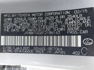 2015 Lexus ES 350 with VIN JTHBK1GG6F2188143, listed as a IAAI auction lot 41964637 with 85,571 mi miles. Bid and sale history available at carsss.com. Image 9.