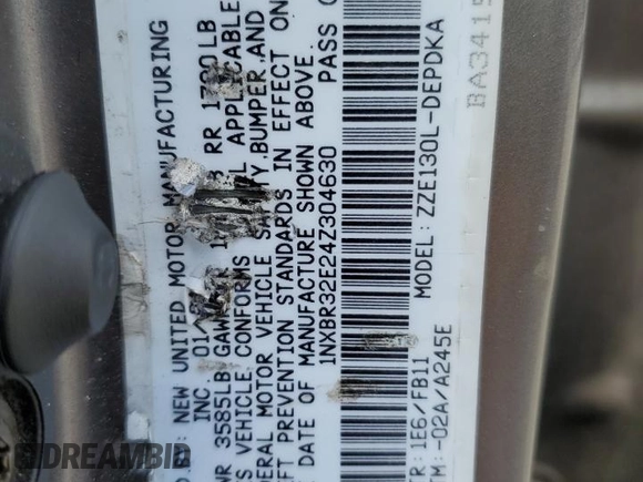 2004 Toyota Corolla CE with VIN 1NXBR32E24Z304630, listed as a Copart auction lot 56043555 with 159,342 mi miles and Salvage Title. Bid and sale history available at DreamBid. Image 12.