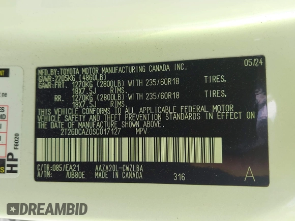 2025 Lexus NX 250 Premium with VIN 2T2GDCAZ0SC017127, listed as a IAAI auction lot 42325758 with 9,735 mi miles and . Bid and sale history available at DreamBid. Image 9.