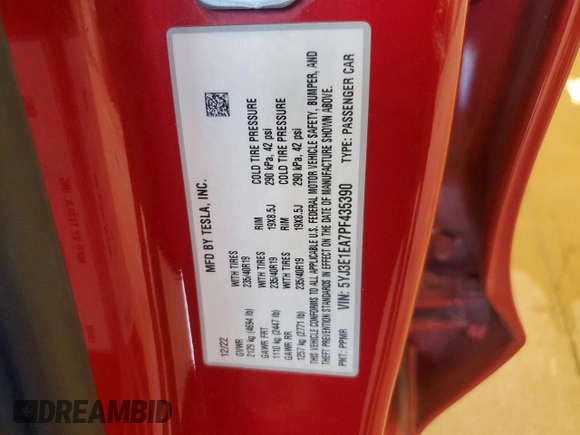 2023 Tesla Model 3 z VIN 5YJ3E1EA7PF435390, wystawiony jako Copart lot #66231225 z przebiegiem 102 214 mil mil oraz Czysty tytuł • Clean title. Historia ofert i sprzedaży dostępna na DreamBid. Obrazek 12.