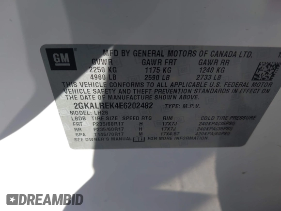 2014 GMC Terrain SLE z VIN 2GKALREK4E6202482, wystawiony jako IAAI lot #41882136 z przebiegiem 122 236 mil mil oraz . Historia ofert i sprzedaży dostępna na DreamBid. Obrazek 9.