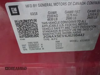 2018 Chevrolet Equinox LT z VIN 2GNAXSEV4J6295443, wystawiony jako IAAI lot #42160326 z przebiegiem 83 562 mil mil oraz . Historia ofert i sprzedaży dostępna na DreamBid. Obrazek 9.