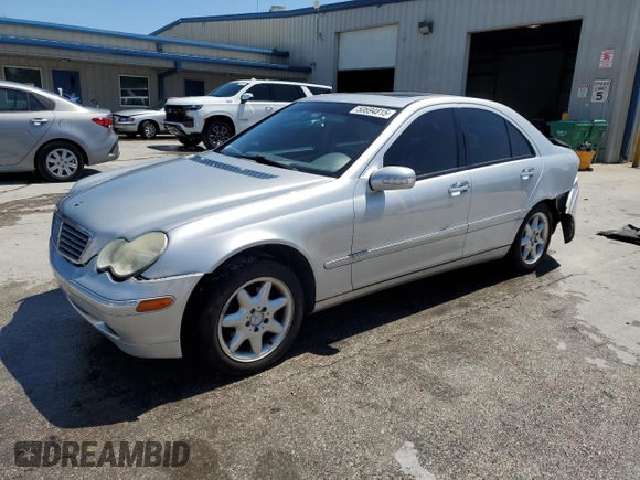 2002 Mercedes-Benz C with VIN WDBRF61J02F202917, listed as a Copart auction lot 50694815 with 59,803 mi miles and Salvage Title. Bid and sale history available at carsss.com. Image 1.