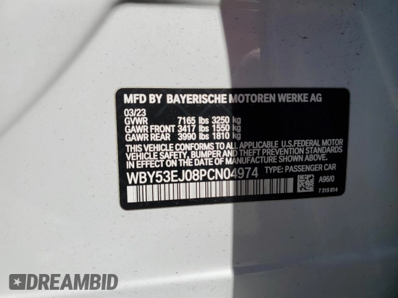 2023 BMW i7 xDrive60 z VIN WBY53EJ08PCN04974, wystawiony jako Copart lot #49995624 z przebiegiem Nie podano mil oraz . Historia ofert i sprzedaży dostępna na DreamBid. Obrazek 12.