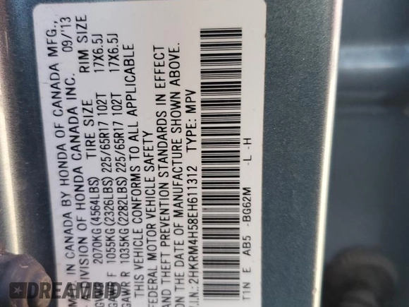 2014 Honda CR-V EX with VIN 2HKRM4H58EH611312, listed as a Copart auction lot 52393985 with 205,966 mi miles and Clean Title. Bid and sale history available at DreamBid. Image 13.