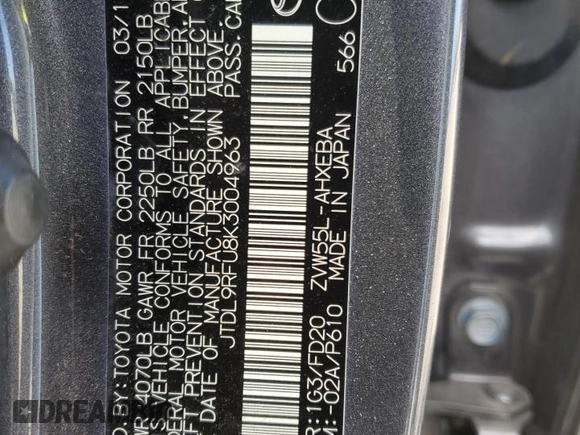2019 Toyota Prius LE с VIN JTDL9RFU8K3004963, выставлен на аукционе Copart как лот 60187575 с пробегом 31 095 миль миль и Списание • Salvage title. История ставок и продаж доступна на DreamBid. Изображение 12.