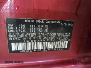 2022 Subaru Impreza Premium with VIN 4S3GKAD65N3603318, listed as a Copart auction lot 50488335 with 41,666 mi miles and Salvage title. Bid and sale history available at DreamBid. Image 12.