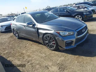 2017 Infiniti Q50 Red Sport 400 with VIN JN1FV7AP6HM851095, listed as a IAAI auction lot 41273599 with 59,729 mi miles. Bid and sale history available at carsss.com. Image 1.