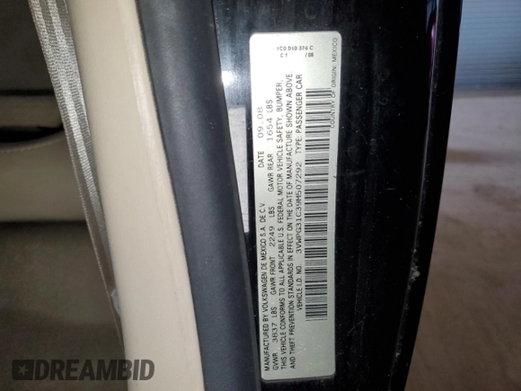 2009 Volkswagen Beetle S с VIN 3VWPG31C39M507292, выставлен на аукционе Copart как лот 49741035 с пробегом 101 343 миль миль и Списание • Salvage title. История ставок и продаж доступна на DreamBid. Изображение 12.