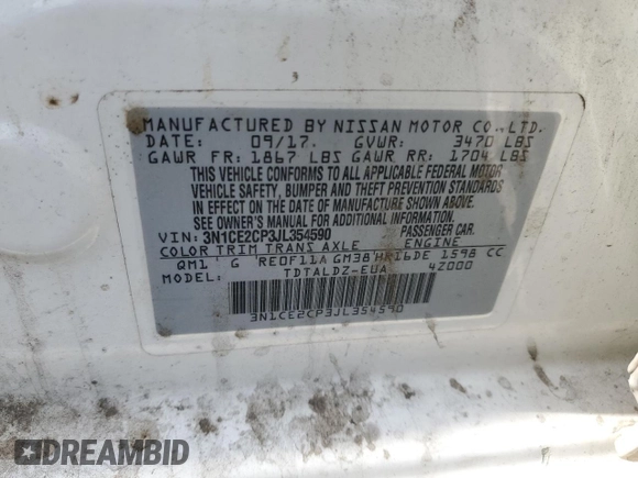 2018 Nissan Note SV with VIN 3N1CE2CP3JL354590, listed as a Copart auction lot 54576305 with 157,096 mi miles and Clean title. Bid and sale history available at DreamBid. Image 12.
