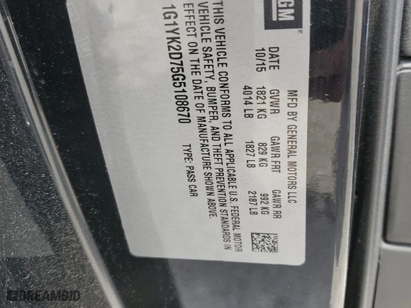 2016 Chevrolet Corvette Z51 2LT with VIN 1G1YK2D75G5108670, listed as a Copart auction lot 66790664 with 95,642 mi miles and Salvage Title. Bid and sale history available at carsss.com. Image 13.