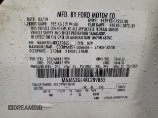 2019 Ford EcoSport SE with VIN MAJ6S3GL4KC289865, listed as a Copart auction lot 45503515 with 54,994 mi miles and Non Repairable. Bid and sale history available at carsss.com. Image 13.