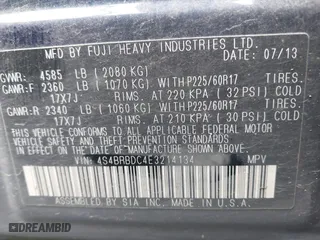 2014 Subaru Outback 2.5i Premium with VIN 4S4BRBDC4E3214134, listed as a IAAI auction lot 42004743 with 206,285 mi miles. Bid and sale history available at carsss.com. Image 9.