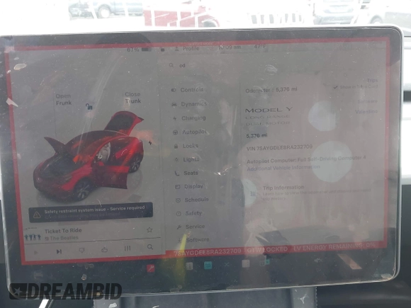 2024 Tesla Model Y Long Range with VIN 7SAYGDEE8RA232709, listed as a IAAI auction lot 41724484 with 5,376 mi miles and . Bid and sale history available at DreamBid. Image 7.