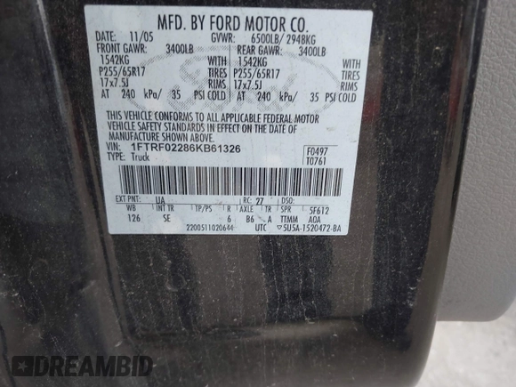 2006 Ford F-150 STX with VIN 1FTRF02286KB61326, listed as a IAAI auction lot 42085410 with 173,132 mi miles. Bid and sale history available at carsss.com. Image 9.
