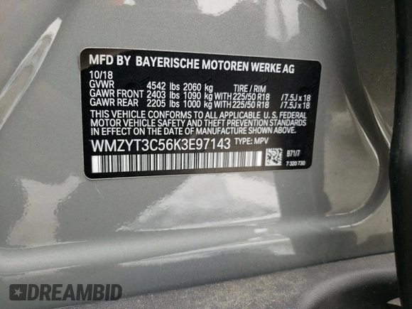 2019 MINI Countryman Cooper S with VIN WMZYT3C56K3E97143, listed as a Copart auction lot 62315533 with 0 mi miles and Salvage Title. Bid and sale history available at carsss.com. Image 12.