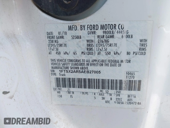 2010 Ford F-250 с VIN 1FTSX2AR5AEB27005, выставлен на аукционе IAAI как лот 42329967 с пробегом 280 050 миль миль и . История ставок и продаж доступна на DreamBid. Изображение 9.