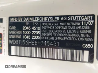 2008 Mercedes-Benz CLK 350 with VIN WDBTJ56H68F245431, listed as a IAAI auction lot 42085771 with 38,540 mi miles and . Bid and sale history available at DreamBid. Image 9.
