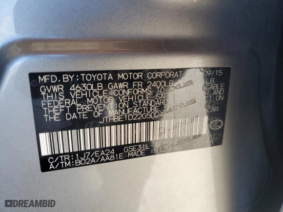 2016 Lexus IS 350 with VIN JTHBE1D22G5024663, listed as a Copart auction lot 85424694 with 96,763 mi miles and Salvage Title. Bid and sale history available at carsss.com. Image 14.