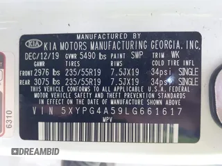 2020 Kia Sorento LX V6 with VIN 5XYPG4A59LG661617, listed as a IAAI auction lot 41279414 with 148,845 mi miles. Bid and sale history available at carsss.com. Image 9.