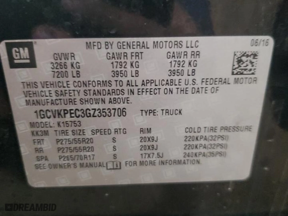 2016 Chevrolet Silverado 1500 Custom with VIN 1GCVKPEC3GZ353706, listed as a Copart auction lot 43090215 with 104,619 mi miles and Salvage Title. Bid and sale history available at carsss.com. Image 13.