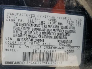 2015 Nissan Note SR with VIN 3N1CE2CP4FL370448, listed as a Copart auction lot 59343215 with 106,219 mi miles and Salvage title. Bid and sale history available at DreamBid. Image 12.
