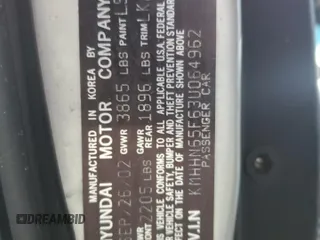 2003 Hyundai Tiburon GT z VIN KMHHN65F63U064962, wystawiony jako Copart lot #44804045 z przebiegiem 186 171 mil mil oraz Szkoda całkowita • Salvage title. Historia ofert i sprzedaży dostępna na DreamBid. Obrazek 14.