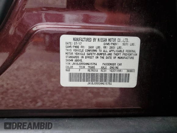 2017 Infiniti QX50 with VIN JN1BJ0RR0HM415754, listed as a Copart auction lot 67928794 with 51,650 mi miles and Salvage Title. Bid and sale history available at carsss.com. Image 14.