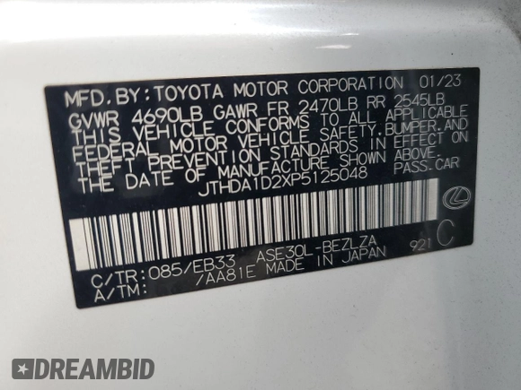 2023 Lexus IS with VIN JTHDA1D2XP5125048, listed as a Copart auction lot 76062634 with 35,717 mi miles and Salvage Title. Bid and sale history available at carsss.com. Image 12.