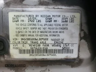 2006 Nissan Sentra S with VIN 3N1CB51D36L509102, listed as a Copart auction lot 51439545 with 351,033 mi miles and Salvage Title. Bid and sale history available at DreamBid. Image 12.