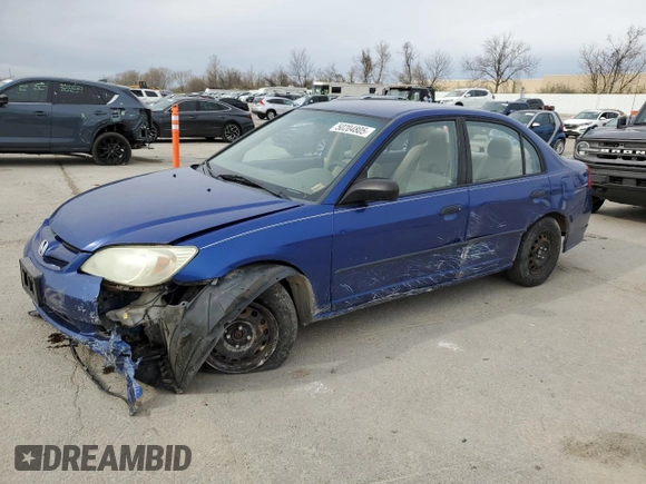 2004 Honda Civic VP with VIN 1HGES16324L015905, listed as a Copart auction lot 50204805 with 267,049 mi miles and Salvage Title. Bid and sale history available at carsss.com. Image 1.
