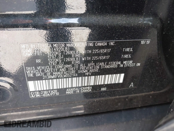 2020 Toyota RAV4 Hybrid XLE с VIN 2T3RWRFV0LW052144, выставлен на аукционе IAAI как лот 41941758 с пробегом 53 725 миль миль и . История ставок и продаж доступна на DreamBid. Изображение 9.