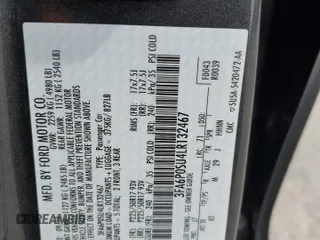 2020 Ford Fusion Titanium with VIN 3FA6P0SU4LR132467, listed as a Copart auction lot 58848425 with 39,823 mi miles and Salvage title. Bid and sale history available at DreamBid. Image 12.