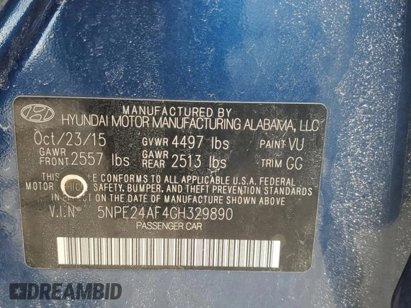 2016 Hyundai Sonata SE with VIN 5NPE24AF4GH329890, listed as a Copart auction lot 48136435 with 159,402 mi miles and Salvage Title. Bid and sale history available at carsss.com. Image 13.
